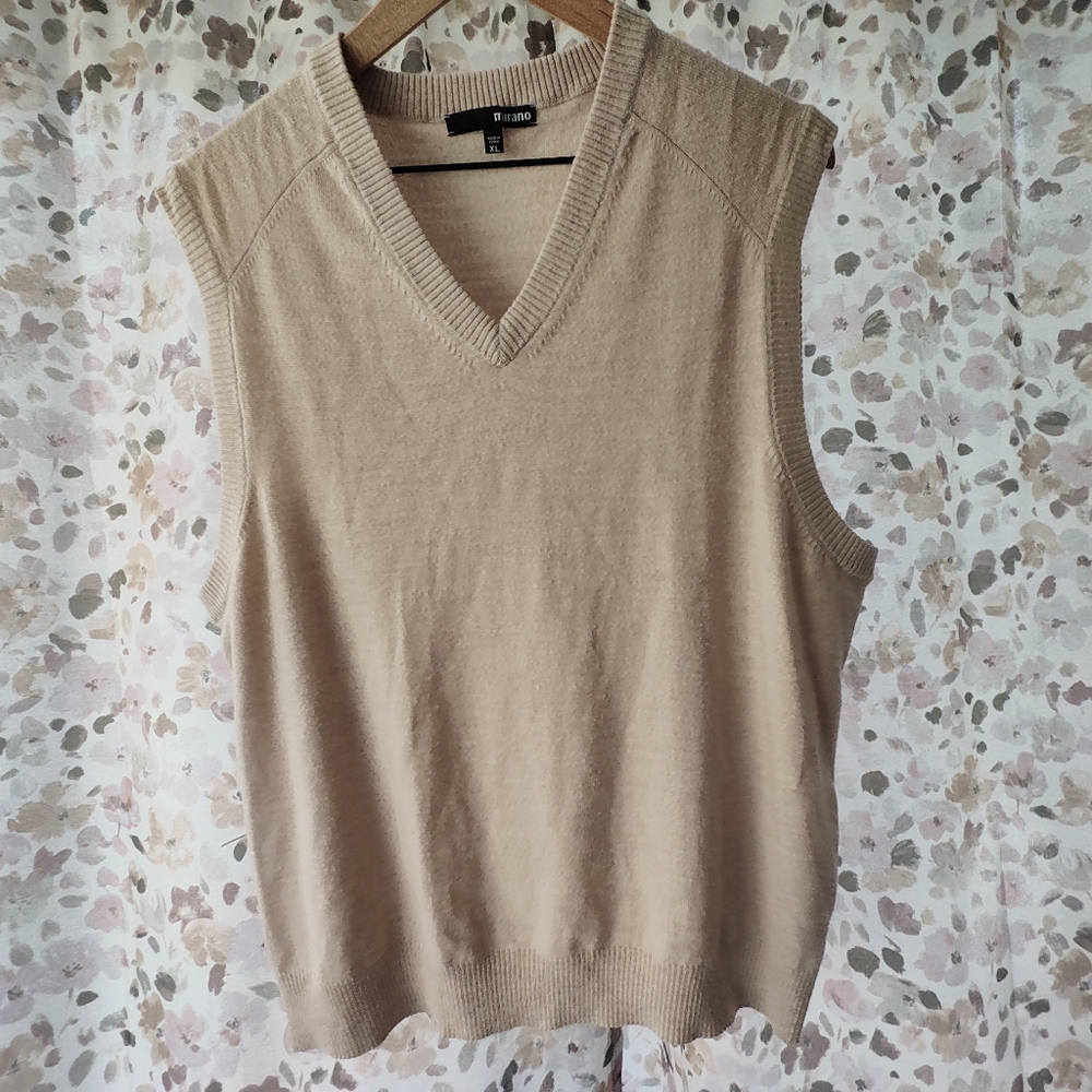 Sweater Vest V-Neck Tan Beige Murano XL Academic Preppy Merino Wool